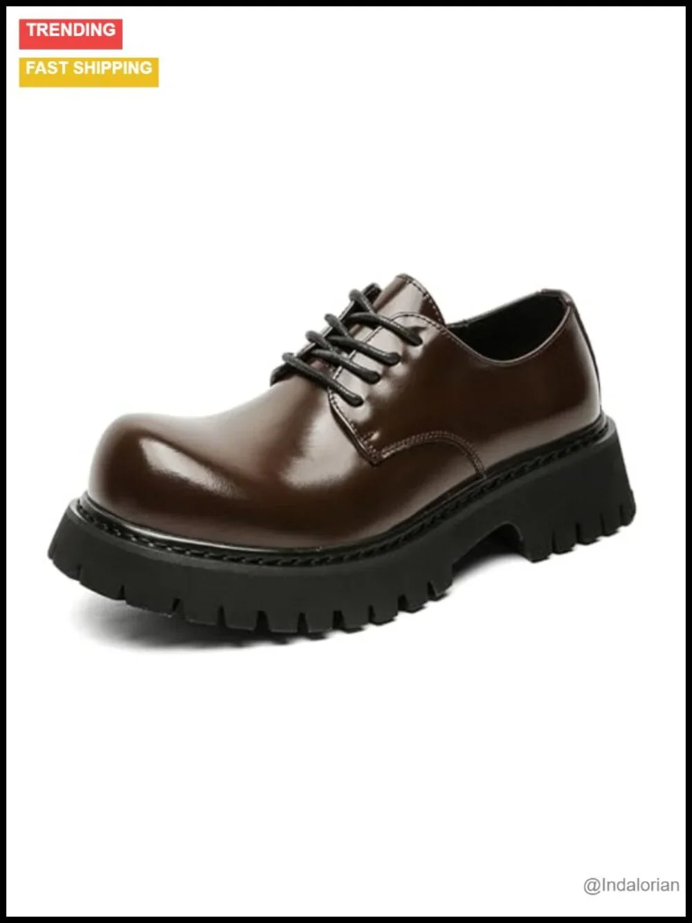 Men's Chunky Heel Lace-Up Oxford Dress Shoes Textured Leather Anti-Slip Lug